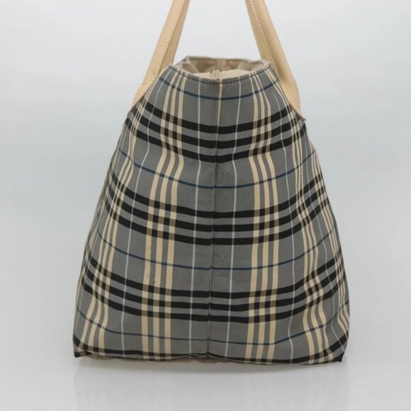 BURBERRY Nova Check Blue Label Tote Bag Nylon Blue Silver Auth th6084 - Picture 6 of 16